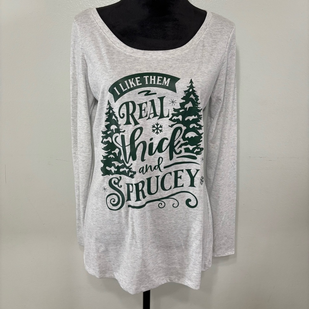 Next Level Light Grey Christmas Tree Graphic Long Sleeve Shirt Size XL